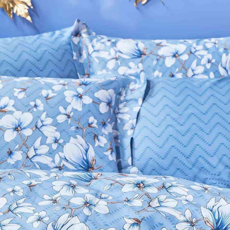  %100 Pamuk Saten Valerie Volanlı Yastık Kılıfı 2'li Mavi (50x70 cm)