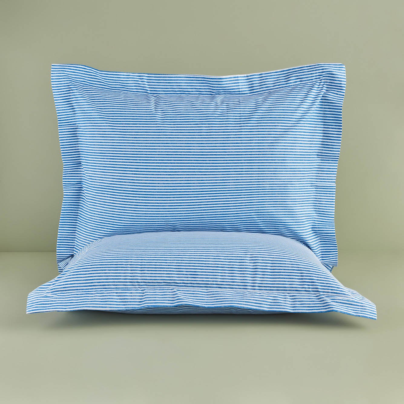 %100 Pamuk Lines Volanlı Yastık Kılıfı 2'li Mavi (50x70 cm)