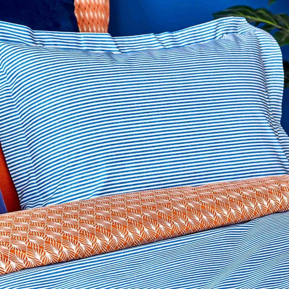  %100 Pamuk Lines Volanlı Yastık Kılıfı 2'li Mavi (50x70 cm)