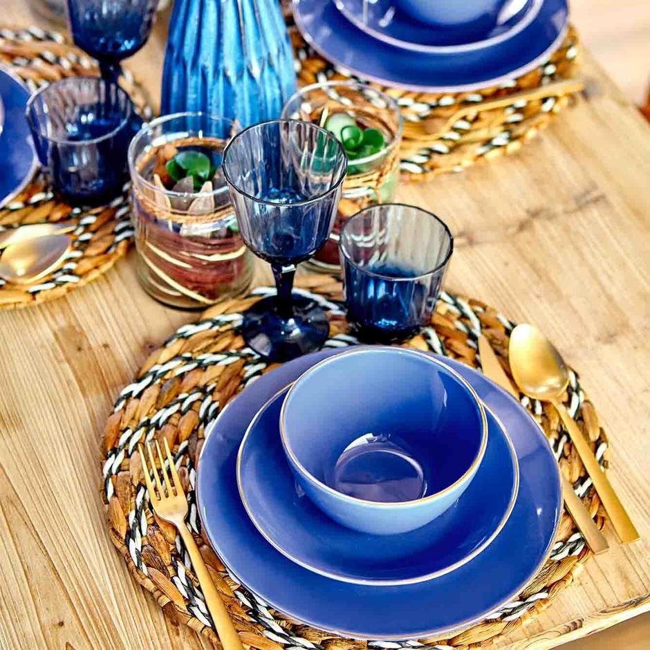  Allure Seramik Yemek Tabağı 6'lı Mavi 21 cm (Gold)