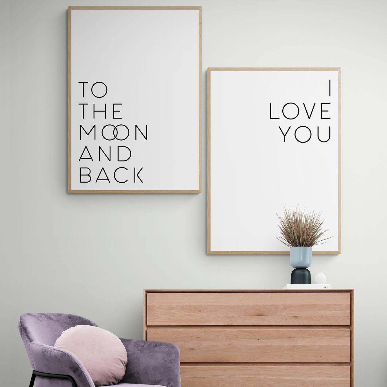 I Love You Moon The Back 2'li Çerçeveli Tablo Seti Naturel (33x48 cm)