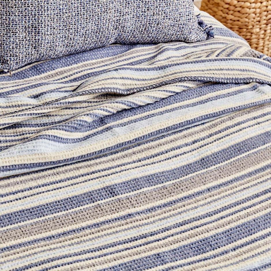  Stripe Pamuklu Çift Kişilik Battaniye Mavi (180x220 cm)