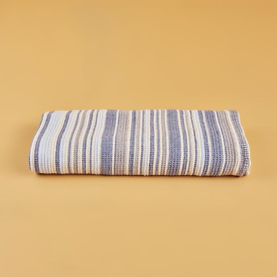  Stripe Pamuklu Tek Kişilik Battaniye Mavi (150x200 cm)