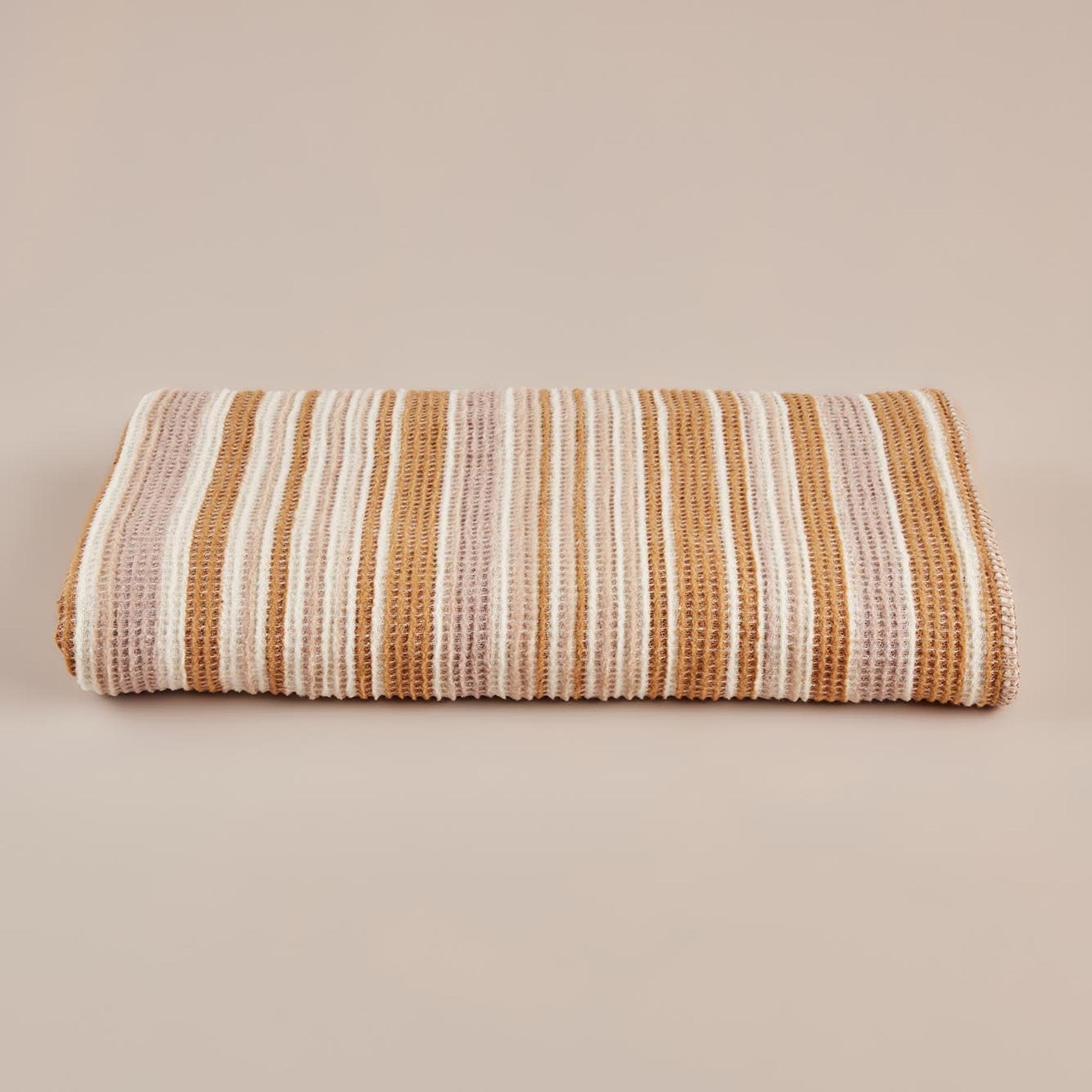 Stripe Pamuklu Tek Kişilik Battaniye Bej (150x200 cm)