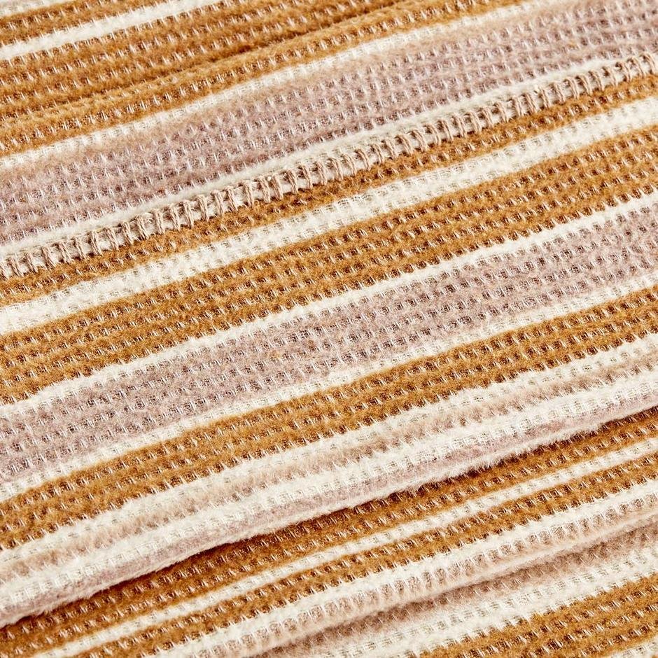  Stripe Pamuklu Çift Kişilik Battaniye Bej (180x220 cm)