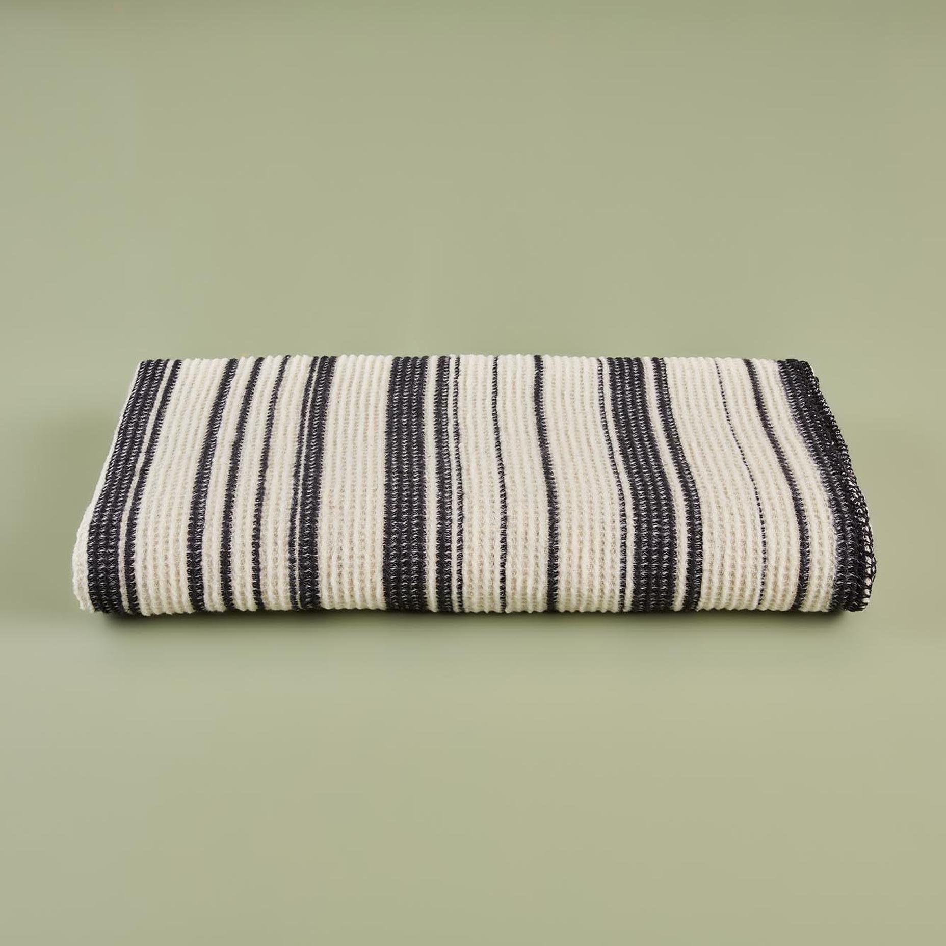 Stripe Pamuklu Çift Kişilik Battaniye Siyah (180x220 cm)