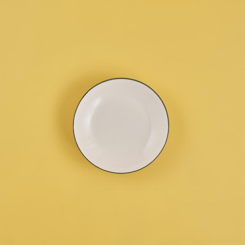  Allure Seramik Yemek Tabağı Beyaz-Yeşil (21 cm)
