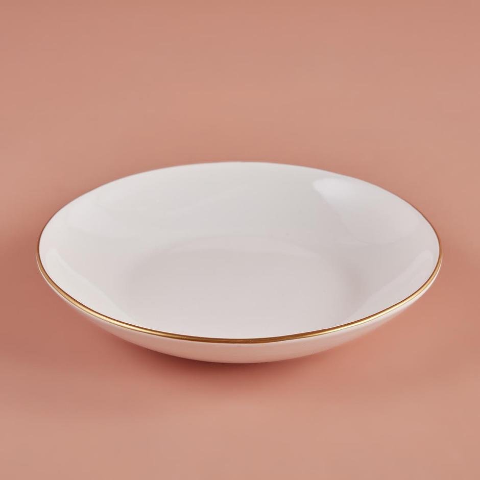Allure Seramik Yemek Tabağı Beyaz-Gold (21 cm)