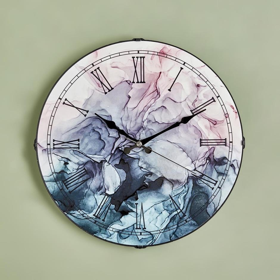  Rizato Oval Gerçek Cam Duvar Saati Mavi (36 cm)