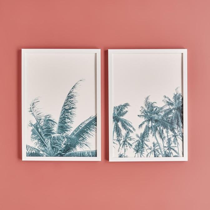 Palm Tree 2'li Çerçeveli Tablo Beyaz (33x48 cm)