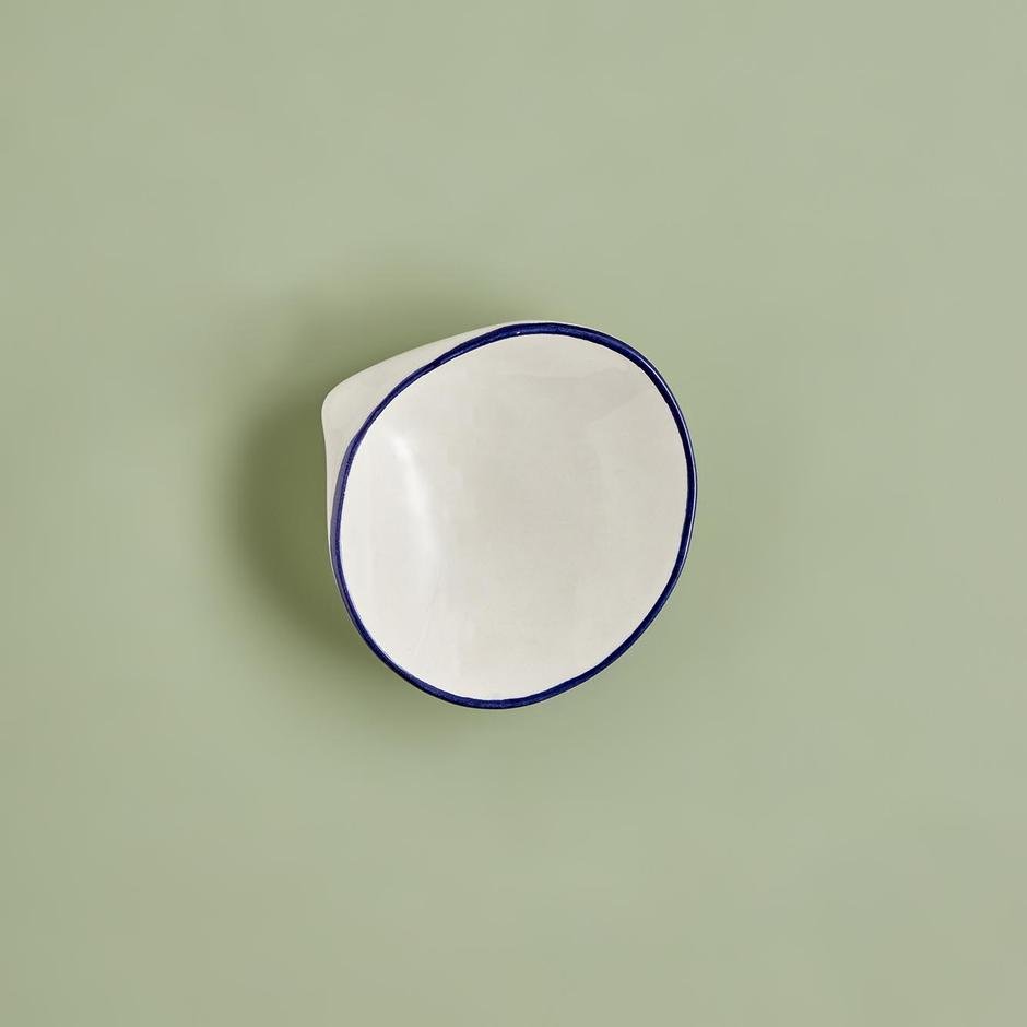  İstiridye Küçük Sunum Tabağı Beyaz-Lacivert (12 cm)