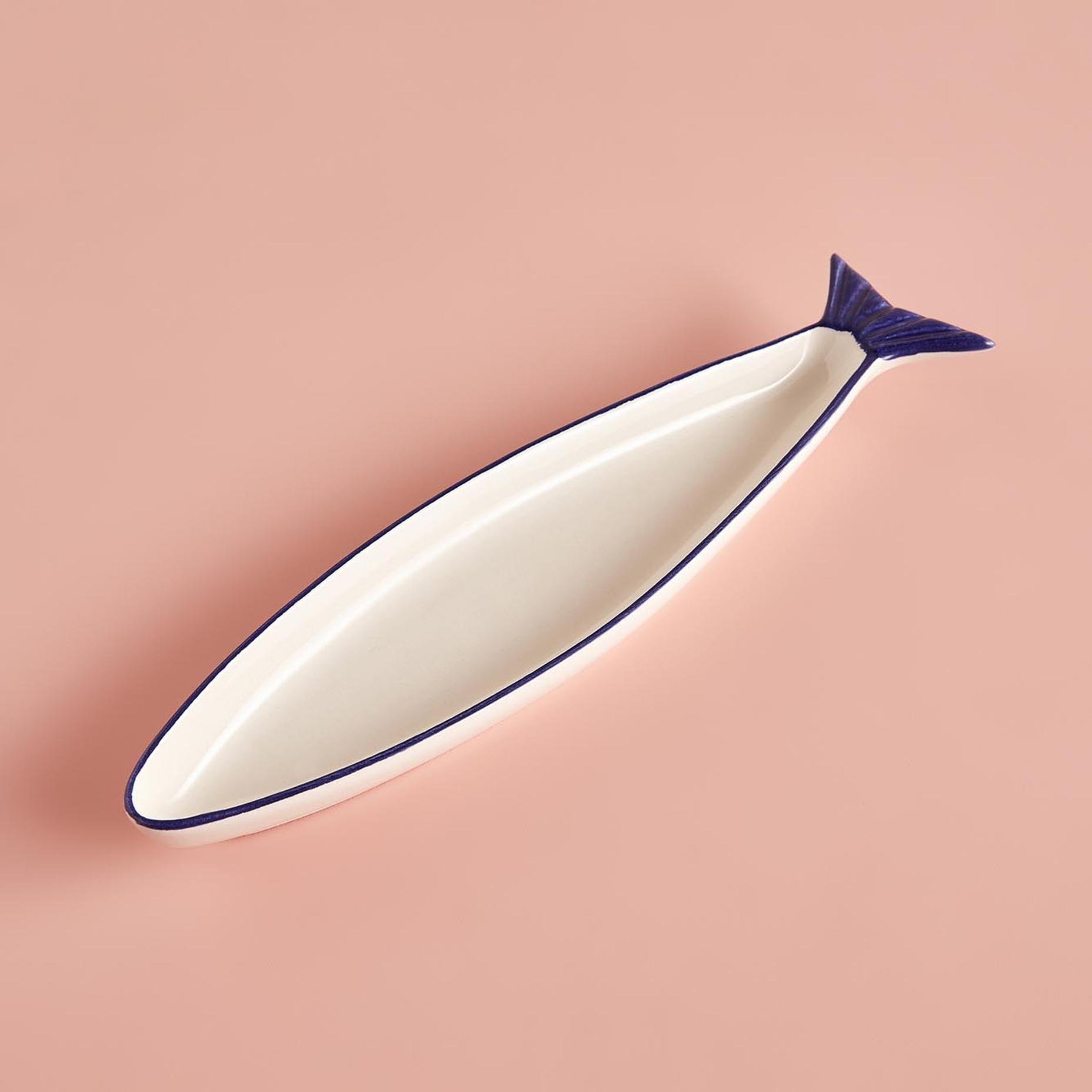 Balık Küçük Sunum Tabağı Beyaz-Lacivert (28 cm)