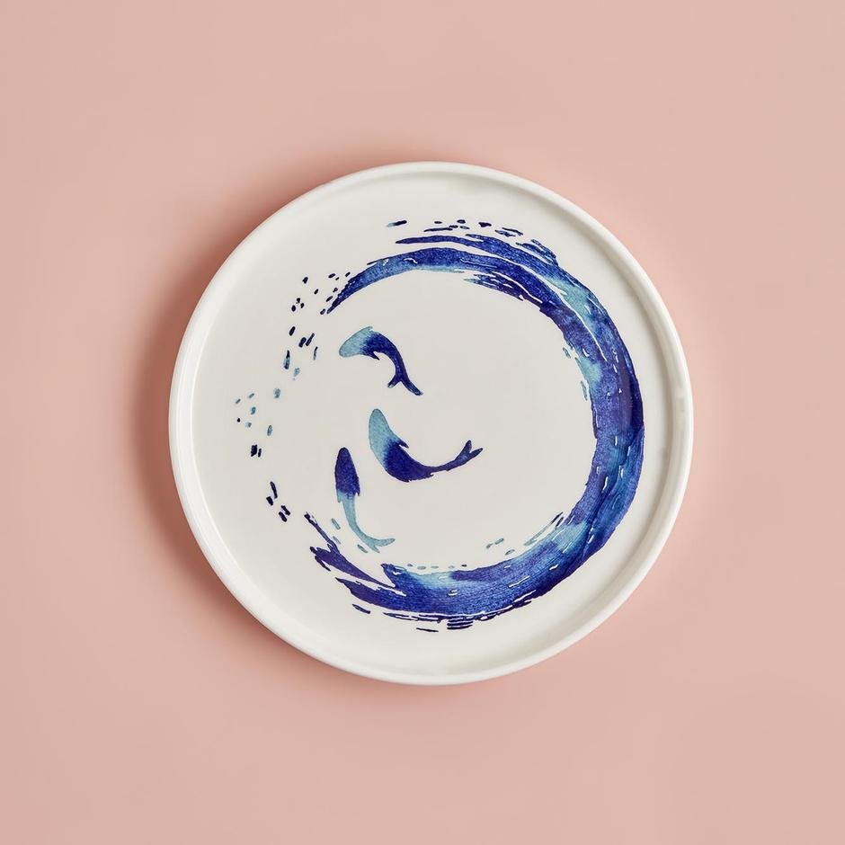  Wave Seramik Pasta Tabağı Mavi (19 cm)