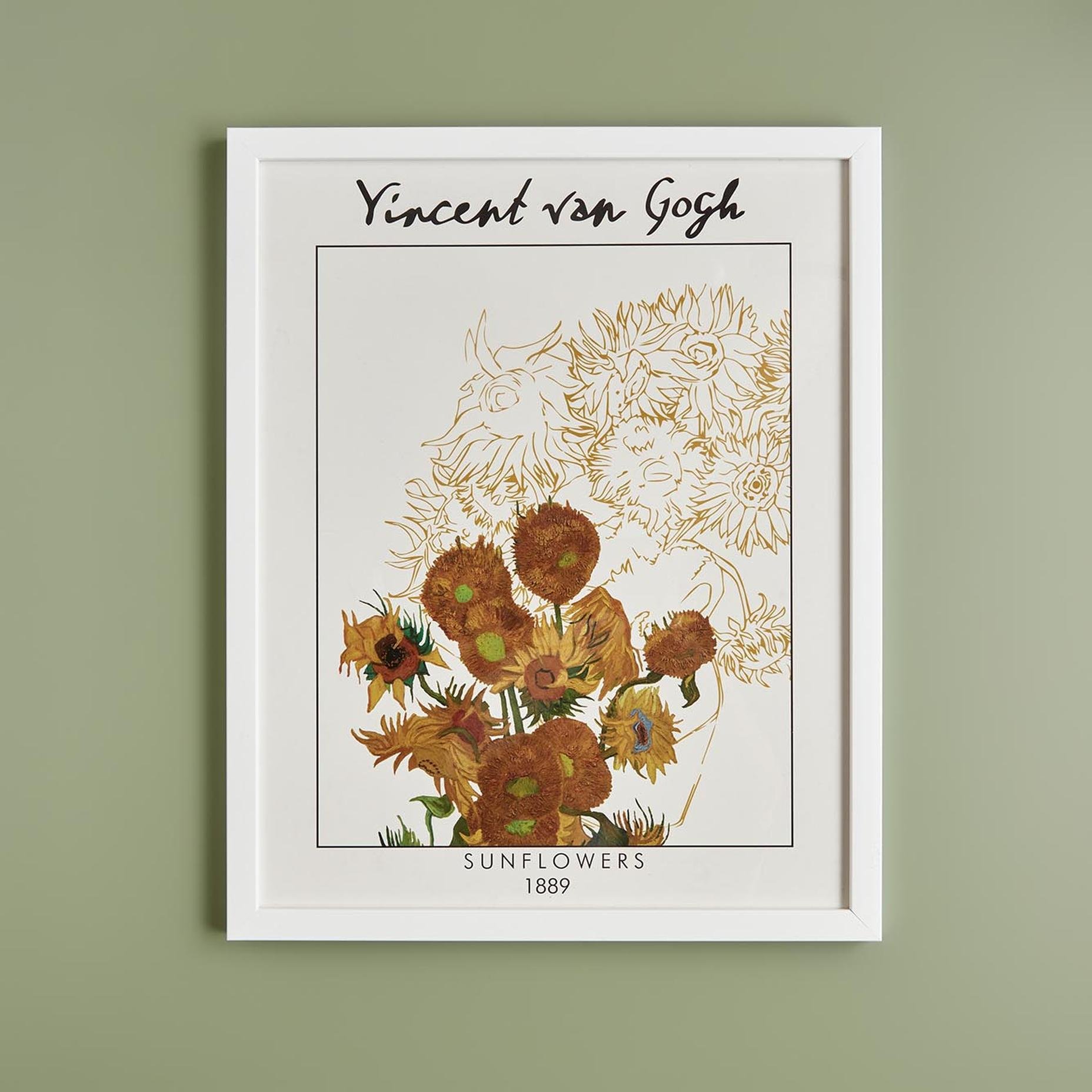 Van Gogh Vincent Sunflowers Çerçeveli Tablo Beyaz (33x48 cm)