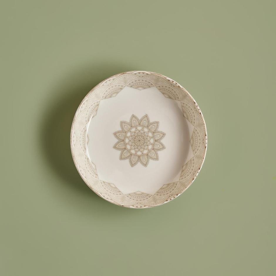  Mandala Porselen Yemek Tabağı 6'lı Bej (18 cm)