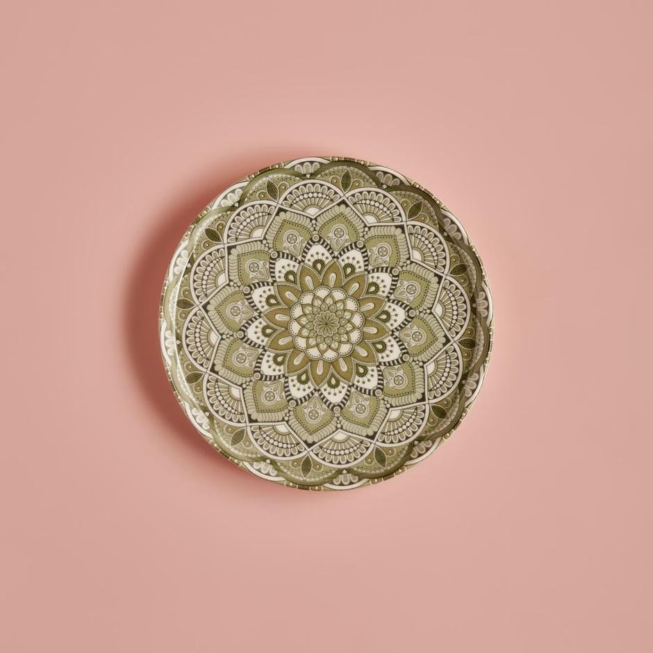  Mandala Porselen Pasta Tabağı 6'lı Yeşil (19 cm)