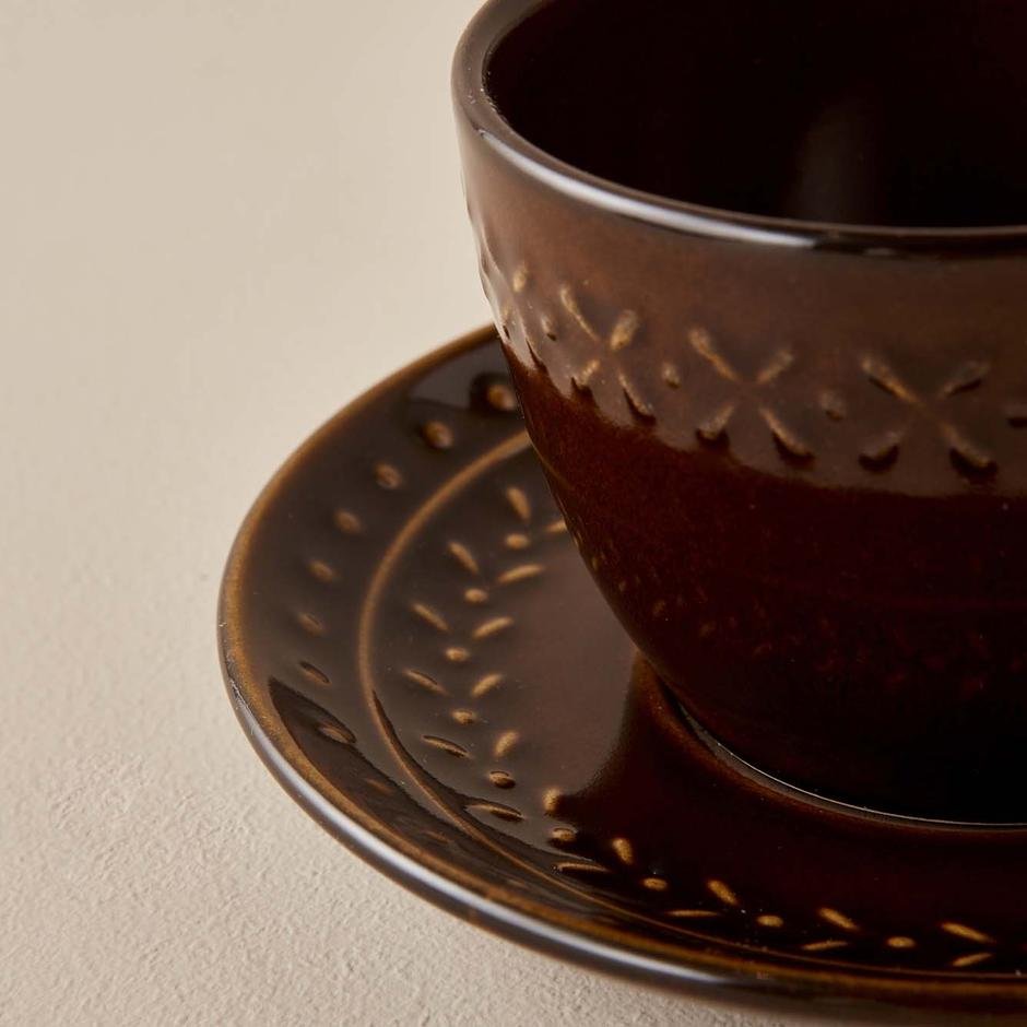  Olivia Seramik 2'li Çay Fincanı Seti Kahverengi (225 cc)