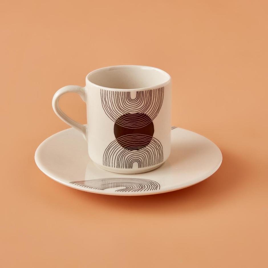  Graphic Line Porselen 2'li Kahve Fincanı Seti Siyah (90 cc)