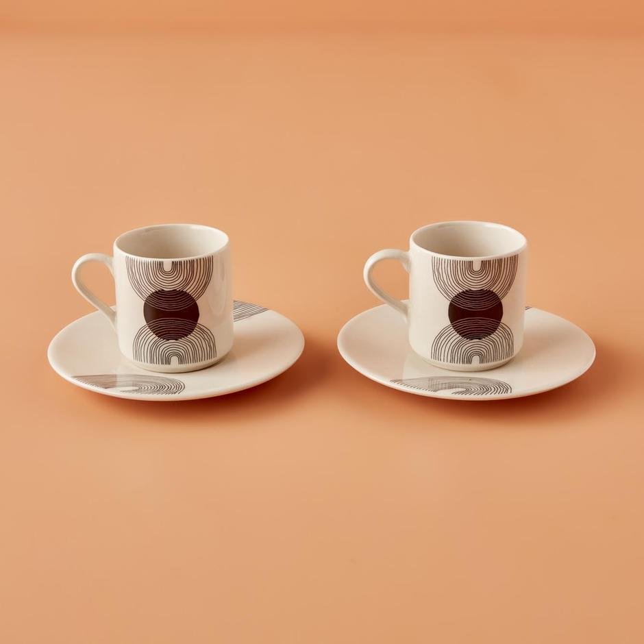  Graphic Line Porselen 2'li Kahve Fincanı Seti Siyah (90 cc)