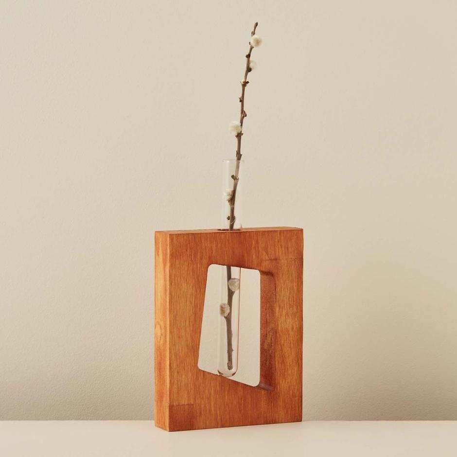  Ellis Ahşap Cam Tüplü Vazo Naturel (16x12 cm)