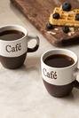  Cafe Stoneware 2'li Espresso Fincan Seti Beyaz-Kahverengi (150 cc)