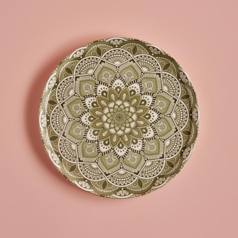  Mandala Porselen Servis Tabağı Yeşil (25 cm)