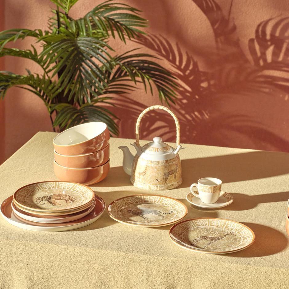  Africana Stoneware Pasta Tabağı 4'lü Kahverengi (20 cm)
