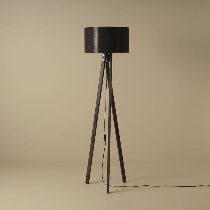 Bella Ahşap Lambader Siyah Krom-Siyah (40x40x125 cm)