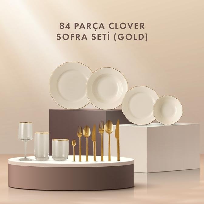 Clover 84 Parça Sofra Seti (Gold)