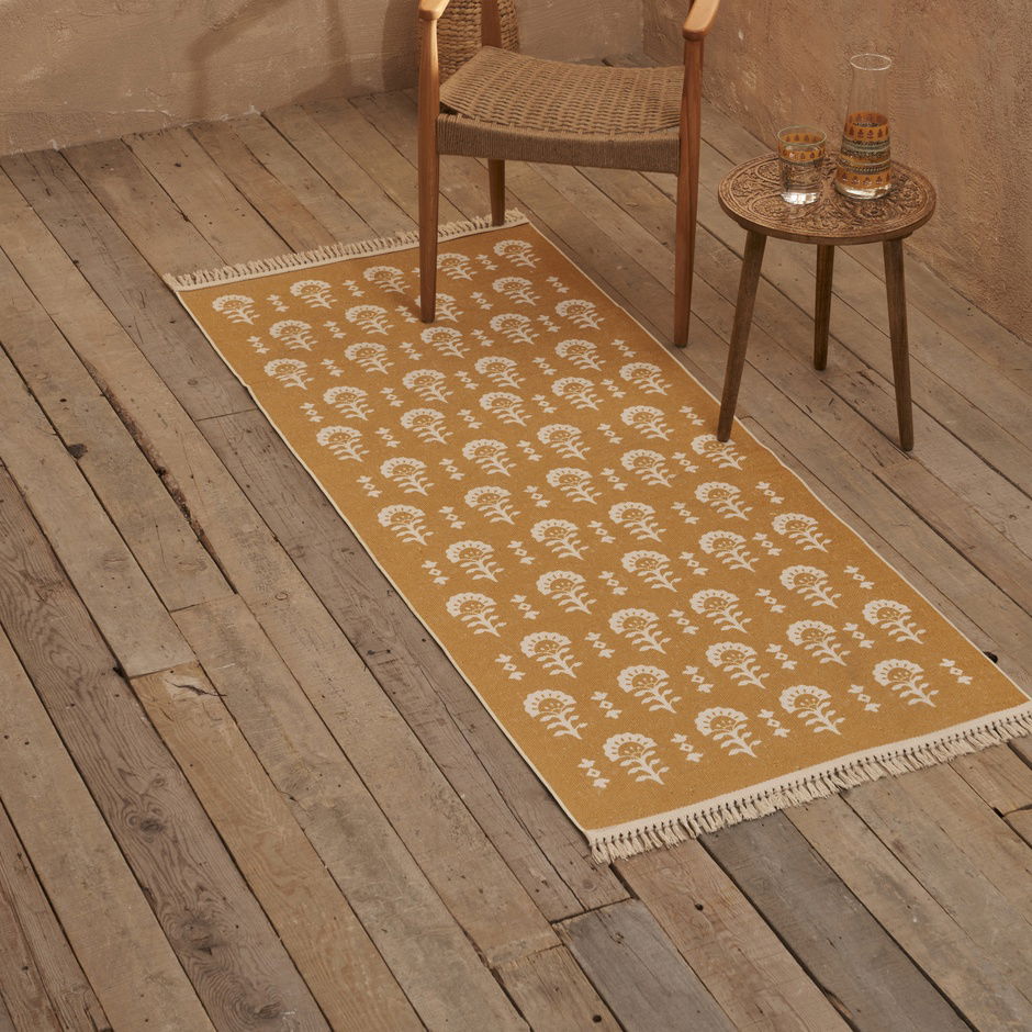  %100 Pamuk Indian Kilim Hardal (80x200 cm)