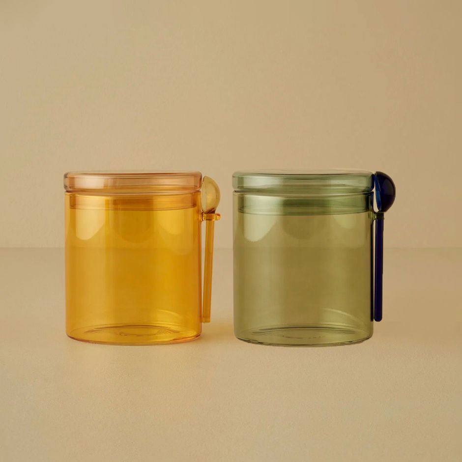  Colors 2'li Kaşıklı Kavanoz Seti Amber-Yeşil (680 cc)