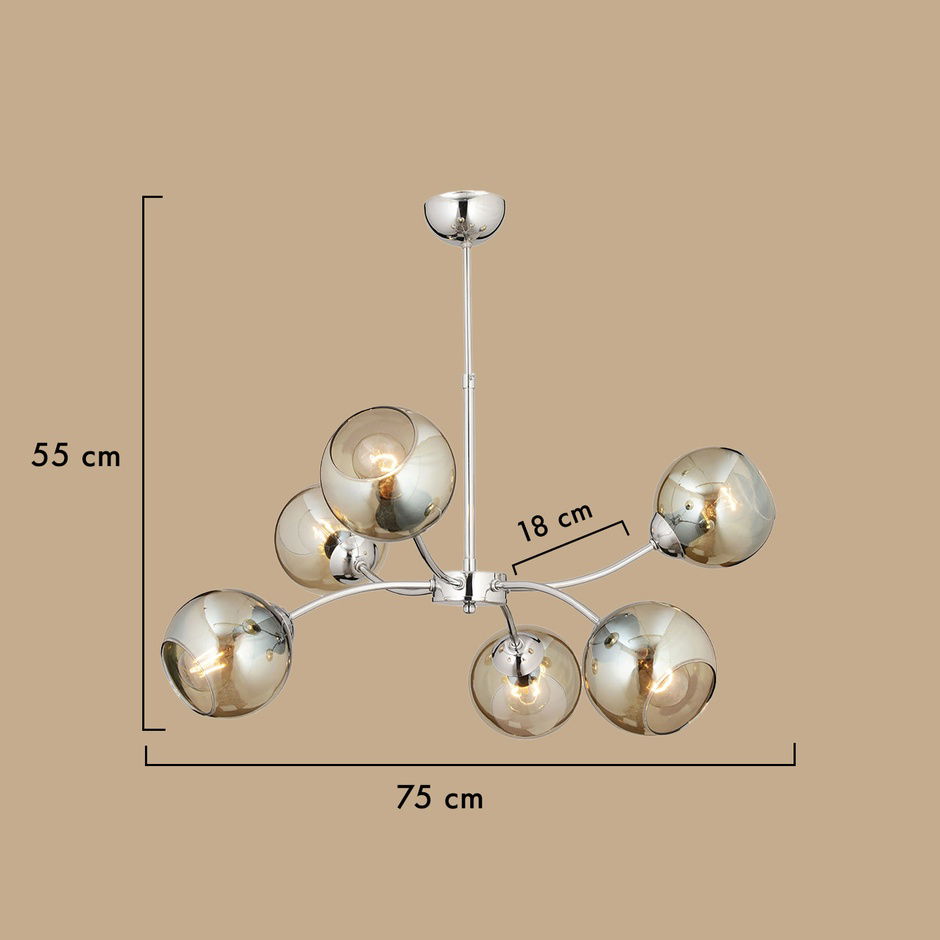  Leto 6'lı Avize Krom (75x55 cm)