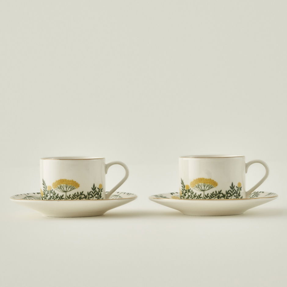  Lily Porselen 2'li Çay Fincanı Seti Yeşil (180 cc)