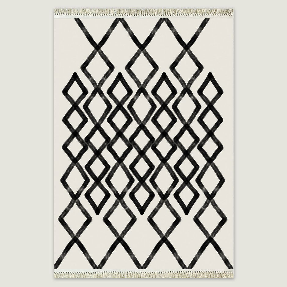  %100 Pamuk Spirit Kilim Beyaz-Siyah (120x180 cm)