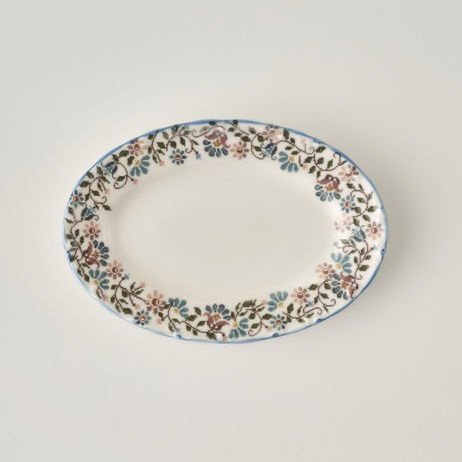 Vintage Porselen Bordürlü Kayık Tabak (20 cm)