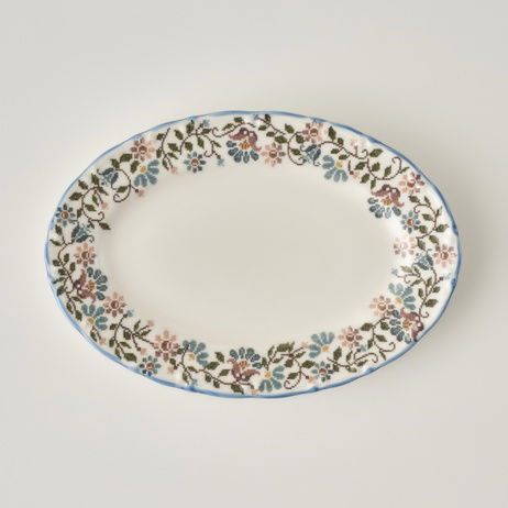 Vintage Porselen Bordürlü Kayık Tabak (25 cm)