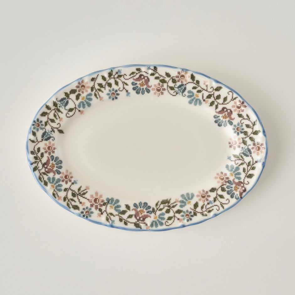  Vintage Porselen Bordürlü Kayık Tabak (25 cm)