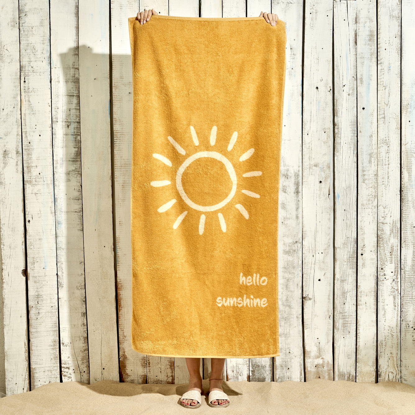 %100 Pamuk Hello Sunshine  Plaj Havlusu Hardal (90x150 cm)