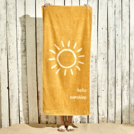%100 Pamuk Hello Sunshine  Plaj Havlusu Hardal (90x150 cm)