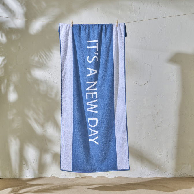 %100 Pamuk It's a New Day Plaj Havlusu Lacivert (90x150 cm)